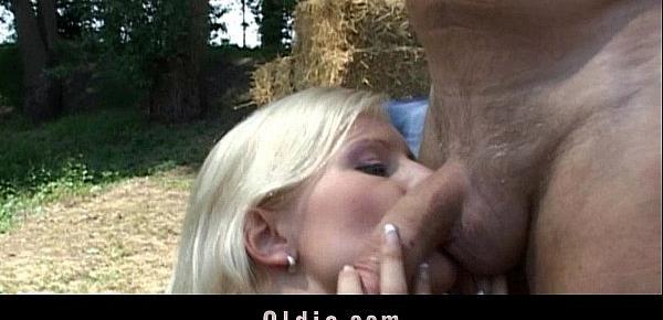  Old farmer man gets fucked by blonde babe